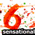 Animated icon with orange circular graphic, scattered colored pixels, partial face image, and purple text elements.