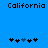 Blue background with two identical 'California' text blocks above two of black and blue puzzle pieces, where the third piece from the left in each changes from black to blue