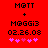 Red background with black text 'MGTT', '+', 'MGGi3', and '02.26.08' above five pink pixelated hearts, two of which change position between frames.