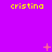 Yellow text "cristina" repeated across a purple background with scattered pink star-like shapes in various positions.