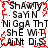 A static image displays a of text fragments with red pixelated borders on white background, featuring repeated phrases like "ShAWTy" and "Ni GgA ThT" in black uppercase letters