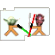 Two pixelated figures with green and brown heads face each other, holding crossed lightsabers in red and green colors against a white background.