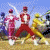 Animated contact sheet showing two frames of Power Rangers characters in action poses with a yellow dragon-like creature against a blue sky background on the left, and a colorful star-shaped logo on black background on the right.