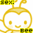 Pixelated yellow cartoon character with antennae, smiling face, and text elements in black-and-yellow pixel font.