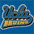 Blue background with stylized 'UCLA' text above 'BRUINS' in yellow, both outlined in white and black, forming a single cohesive graphic.