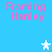 Blue background with pink text "Framing Hanley" repeated four times and three white stars in different positions.