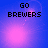 Blue background with pink light effects and 'GO BREWERS' text in pixelated font across four