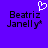 Purple background with pixelated text 'Beatriz Janelly' and a white heart symbol above the name on both sides.