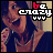 nine identical pixelated images showing a person with dark hair holding a pink heart-shaped object, each overlaid with 'be crazy' text and three small hearts