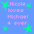 Pixelated blue background with green stars and pink text reading "Nicole loves Michael 4 ever" repeated in four identical sections.