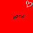 Red background with white pixelated heart symbol above two black 'jock' text instances in lowercase.