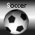 Six soccer ball icons arranged in two of three, each labeled "Soccer" above with varying text and icon clarity