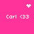 Pink background with four 'Carl <33' text blocks and three pixelated animations: a heart, starburst, and dot cluster.