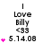 A static image displays 'Love Billy <33 5.14.08' with pink hearts varying in count across three