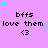 Pixelated icon with purple background, repeated text "bffs love them <3", and scattered cyan stars.