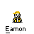 Pixel art character in yellow outfit and hat with white face, shown in multiple states including static pose and animated effects like red splatters and yellow sparks.