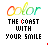 identical pixelated icons featuring 'color' text above 'THE COAST WITH YOUR SMILE', each with a rainbow gradient and small heart symbols below