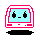 Pixelated computer monitor with light blue screen and pink border displays four distinct facial expressions on gray background.