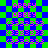 Pixelated of alternating blue and green squares with repeated pink text 'ABBEY' and symbols '@333333' in two vertical