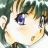 Pixelated anime-style character with green hair and blue eyes on left, black background with white text on right.