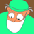Pixelated cartoon character with green cap and shirt, orange face, white beard, wide eyes, brown background, static single-frame image.