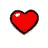 Red heart-shaped icon with dark brown outline and white highlight on left side, set against light blue pixelated background.