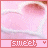 Animated pink heart-shaped icon with white outline and gradient fill, displaying sequential text labels in a pixelated font below the heart.