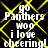 Yellow crisscross lines form a over black background with repeated white text reading 'go Panthers woo i love cheering!' in pixelated font