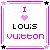 Pixel art icon with pink and black text displaying 'I ❤️ LOUIS VUITTON' inside a decorative border of stars and lines.