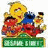 Pixelated cartoon characters with yellow, red, and blue colors stand on a green base beneath 'GANGSTA' text.