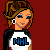 Pixel art buddy icon featuring a female character in NHL-themed clothing with visible belly button and wristbands, alongside text reading "Hockey LOVER" on a solid red background.
