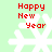 Red 'Happy New Year' text above white snowflakes on a light green background.