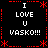 Black background with red dotted border and asterisk accents, displaying repeated white text "I LOVE U VASKO!!!" in four quadrants.