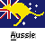 Pixelated icon features a yellow kangaroo on dark blue background with Union Jack and white stars, below gray bar containing 'Aussie' text.