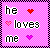 Pixelated icon with pink background and black border displaying 'he loves me' text alongside red, pink, and purple heart symbols.