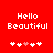 Red background with white pixelated text 'Hello Beautiful' and five white plus signs with one pink plus sign in the center.