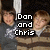 Two pixelated figures stand side-by-side with a sword held vertically between them, overlaid by bold text reading 'Don and Chris' in white block letters on black rectangles.