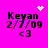 A bright pink background displays four identical text blocks with 'Keyan', '2/7/09', and '<3' in black pixelated font, each paired with a distinct white pixel art symbol above.