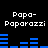 Pixelated text and blue bar graphs on black background, with two identical 'Papa-Paparazzi' labels above each graph sequence.