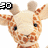 Pixelated giraffe head with orange-brown spots on light tan skin, black eyes and nose, two small rounded ears, and a white background.