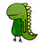 Green cartoon dinosaur with spiky back, smiling face, and short legs standing on white background.