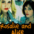Two pixelated figures with red lips and teal clothing stand side-by-side against a light background, with orange text below reading "Rosalie and Mike".