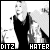 Pixelated black-and-white image of a person in a dark sleeveless top with text reading DITZ on left and HATER on right.
