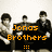 Pixelated group of five people in dark clothing with orange text overlays, transitioning from full group to partial view.