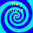 Four identical blue and cyan spiral patterns arranged in a , each containing yellow text reading 'hey chris !!!' with three exclamation marks