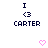 Pixel art icon with 'I <3 CARTER' text and pink heart symbols in three variations showing heart animation states.