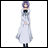 Pixelated anime-style character with purple hair in a white lab coat over dark pants, standing against a white background.