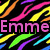 A colorful pixelated icon with a black background featuring diagonal stripes in pink, yellow, orange, green, blue, and purple. The text "Emme" appears in pink on the left, with a pink heart symbol and number "3" on the right, and a pink smiley face below.