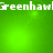 Green pixelated background with repeated white text 'Greenhaw' across top and bottom, featuring subtle light effects in four quadrants.