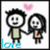 Pixelated cartoon-style icon shows two stick-figure characters holding hands, one with spiky hair and green shirt, the other with long hair and brown dress, pink heart above them, blue text below.
